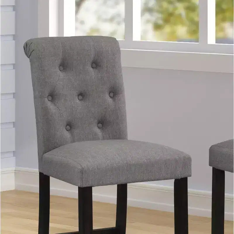 Sgabello da bar Leviton di Roundhill Furniture in legno massello con rivestimento trapuntato, grigio, set da 2