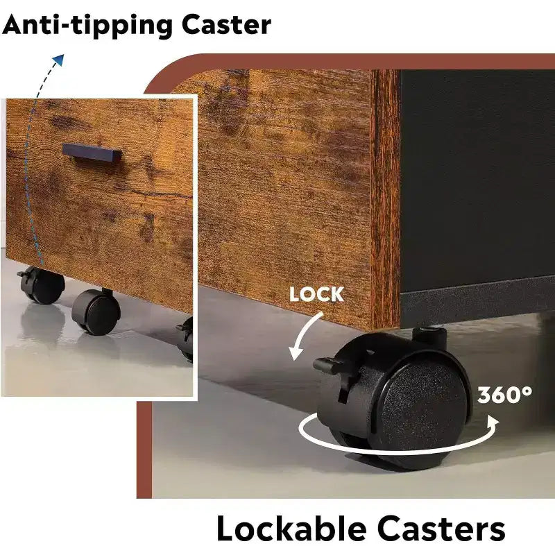 DEXYLLO Cassettiera con rotelle a 3 cassetti con serratura, classificatore in legno adatto per formato Letter/A4 per ufficio domestico