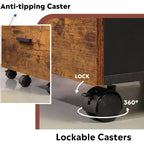 DEXYLLO Cassettiera con rotelle a 3 cassetti con serratura, classificatore in legno adatto per formato Letter/A4 per ufficio domestico