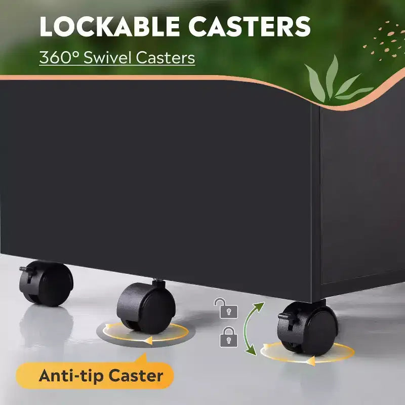 DEXYLLO Cassettiera con rotelle a 3 cassetti con serratura, classificatore in legno adatto per formato Letter/A4 per ufficio domestico