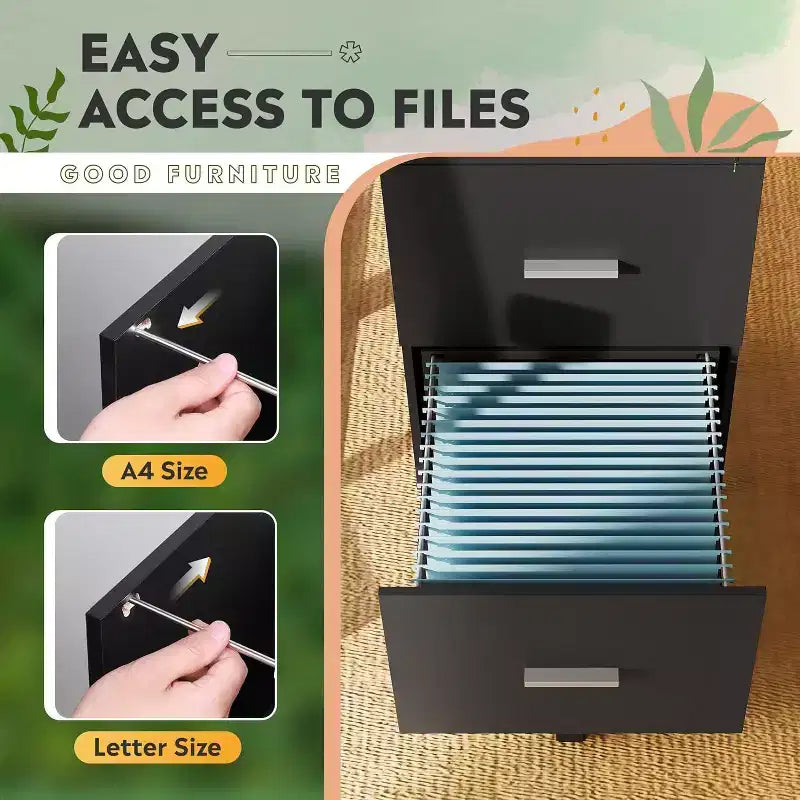 DEXYLLO Cassettiera con rotelle a 3 cassetti con serratura, classificatore in legno adatto per formato Letter/A4 per ufficio domestico