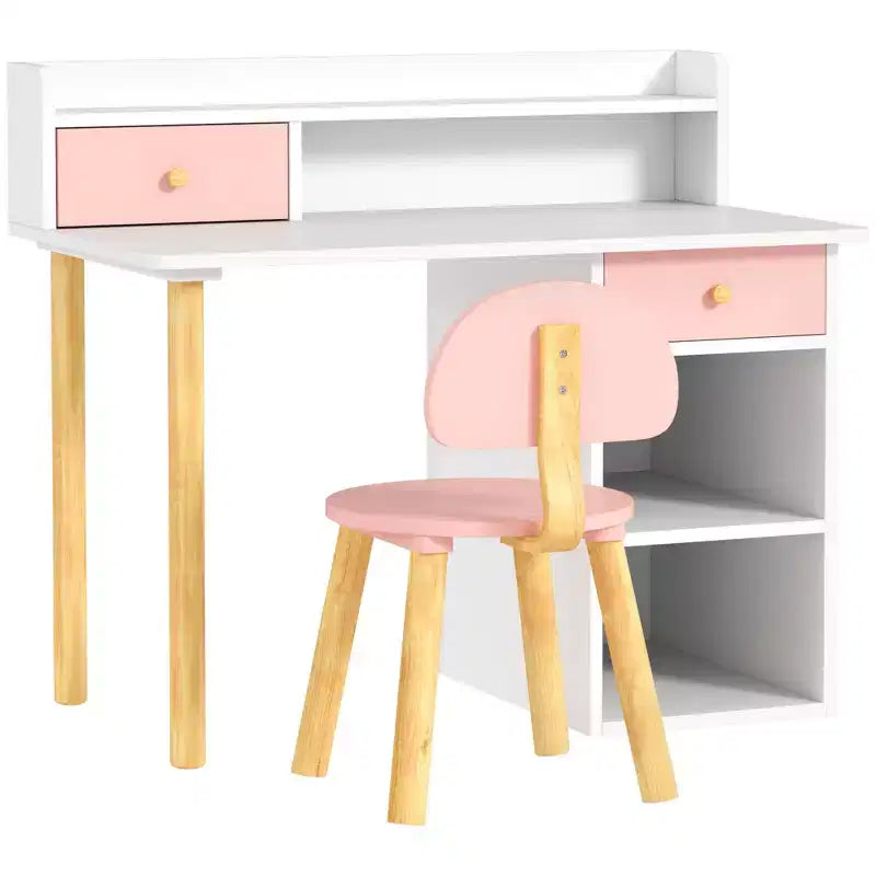 Set Scrivania e Sedia Qaba Kids con Contenitore, Scrivania Studio per Bambini per Camera da Letto e Studio, Bambine e Bambini dai 3 agli 8 Anni, Rosa