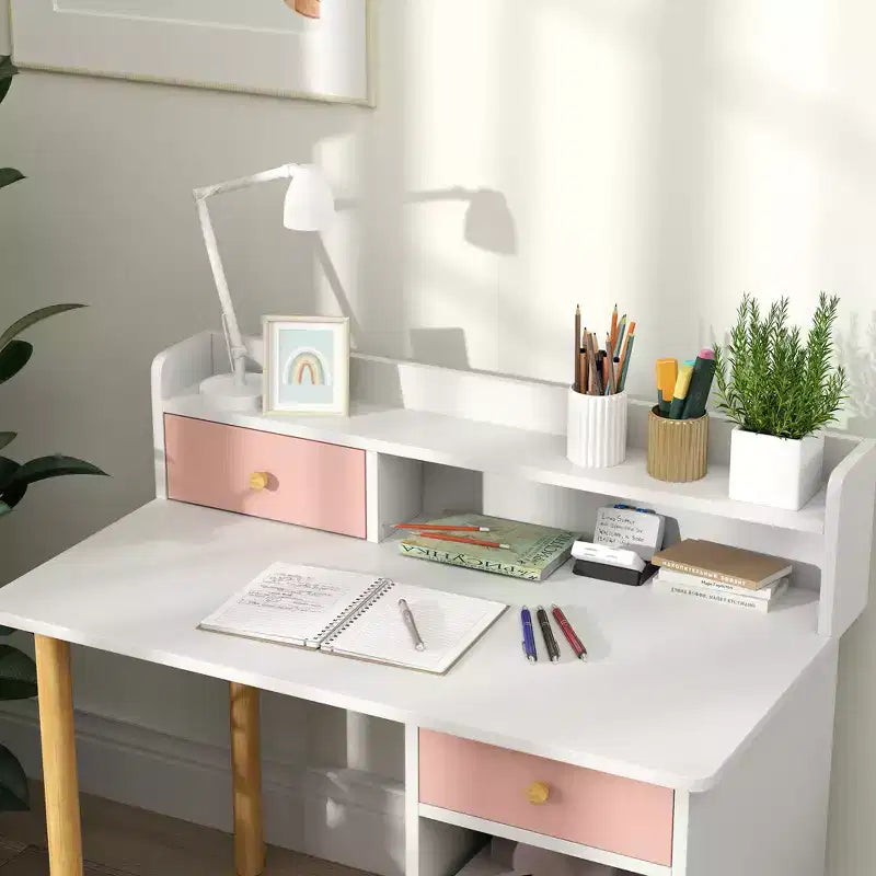 Set Scrivania e Sedia Qaba Kids con Contenitore, Scrivania Studio per Bambini per Camera da Letto e Studio, Bambine e Bambini dai 3 agli 8 Anni, Rosa
