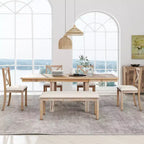 Tavolo da pranzo allungabile Whisen Farmhouse 6 pezzi con 4 sedie imbottite e panca