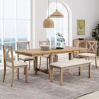Tavolo da pranzo allungabile Whisen Farmhouse 6 pezzi con 4 sedie imbottite e panca