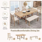 Tavolo da pranzo allungabile Whisen Farmhouse 6 pezzi con 4 sedie imbottite e panca