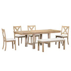 Tavolo da pranzo allungabile Whisen Farmhouse 6 pezzi con 4 sedie imbottite e panca