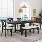 Tavolo da pranzo allungabile Whisen Farmhouse 6 pezzi con 4 sedie imbottite e panca
