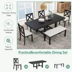 Tavolo da pranzo allungabile Whisen Farmhouse 6 pezzi con 4 sedie imbottite e panca