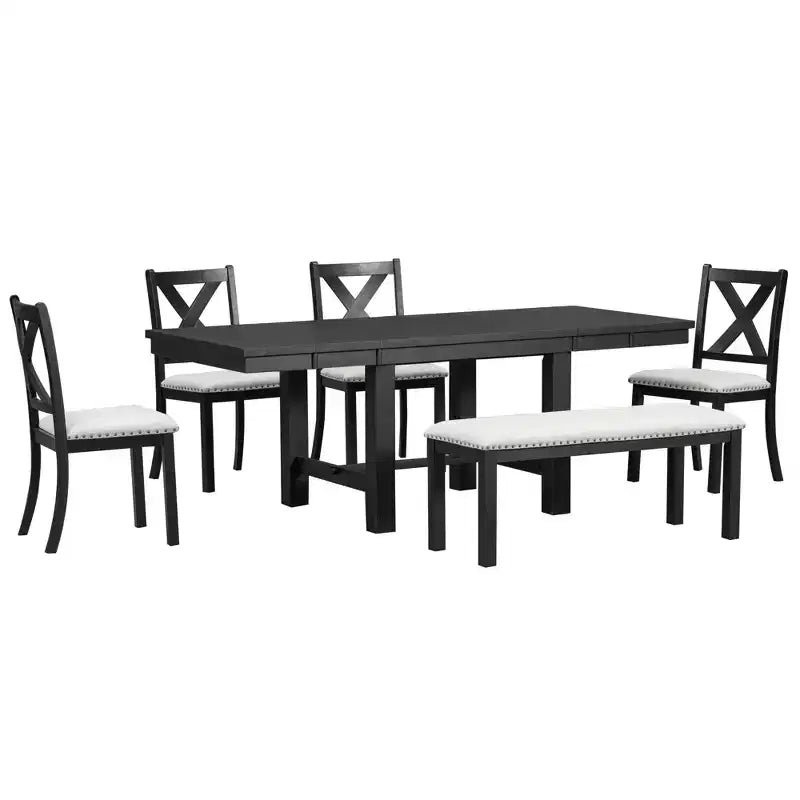 Tavolo da pranzo allungabile Whisen Farmhouse 6 pezzi con 4 sedie imbottite e panca