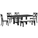 Tavolo da pranzo allungabile Whisen Farmhouse 6 pezzi con 4 sedie imbottite e panca