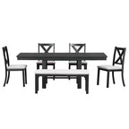 Tavolo da pranzo allungabile Whisen Farmhouse 6 pezzi con 4 sedie imbottite e panca