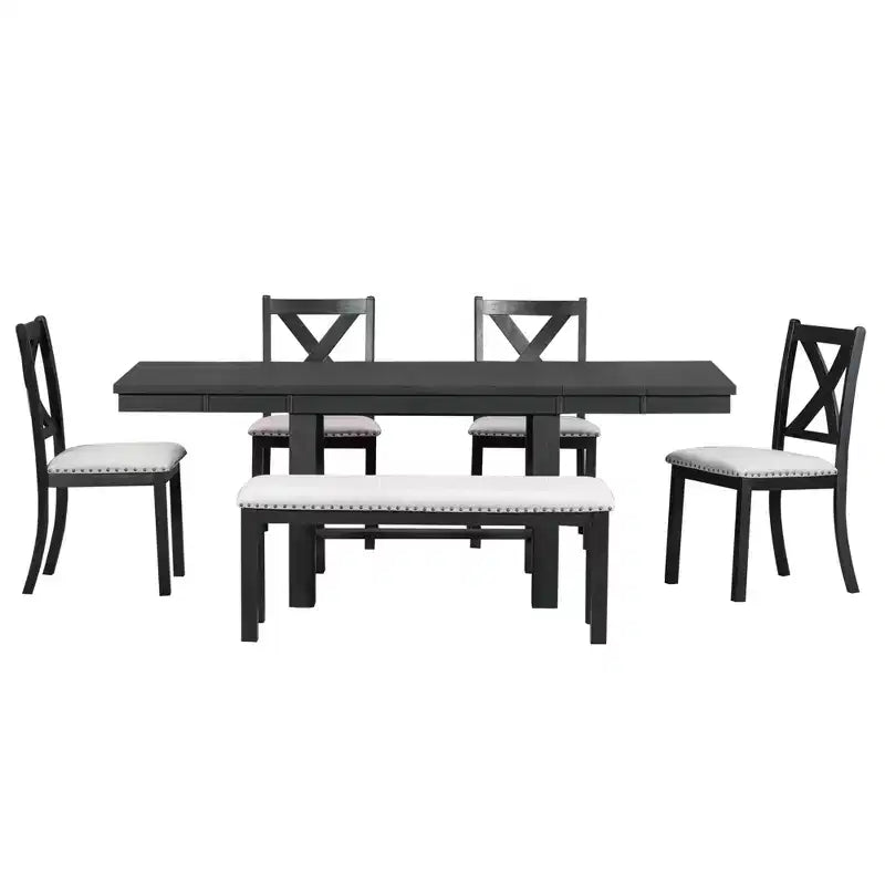 Tavolo da pranzo allungabile Whisen Farmhouse 6 pezzi con 4 sedie imbottite e panca