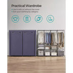 SONGMICS Armadio Portatile, Organizzatore per Armadio con Copertura, 4 Aste Appendiabiti e Ripiani, 4 Tasche Laterali, 170 x 45 x 167 cm, Grande Capacità