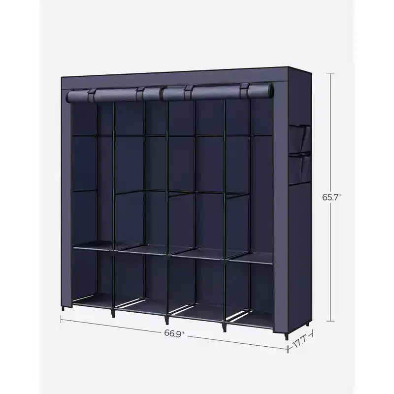 SONGMICS Armadio Portatile, Organizzatore per Armadio con Copertura, 4 Aste Appendiabiti e Ripiani, 4 Tasche Laterali, 170 x 45 x 167 cm, Grande Capacità