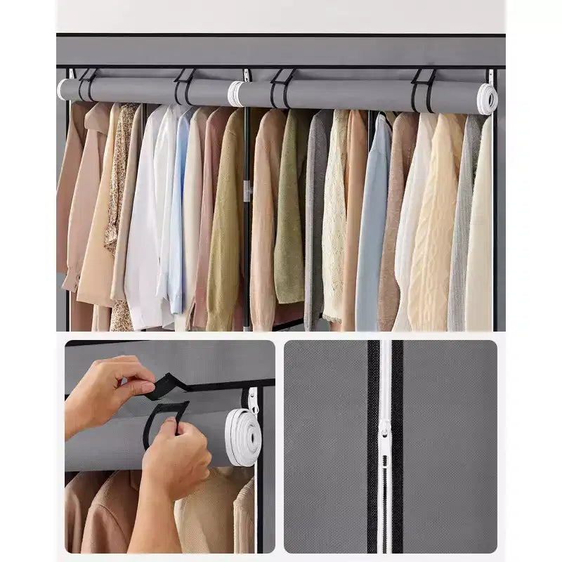 SONGMICS Armadio Portatile, Organizzatore per Armadio con Copertura, 4 Aste Appendiabiti e Ripiani, 4 Tasche Laterali, 170 x 45 x 167 cm, Grande Capacità