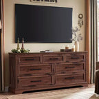 Cassettiera ampia 52" in stile rustico con 7 cassetti per camera da letto, cassettiera in legno con texture naturale per camera da letto, soggiorno