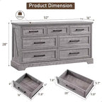 Cassettiera ampia 52" in stile rustico con 7 cassetti per camera da letto, cassettiera in legno con texture naturale per camera da letto, soggiorno