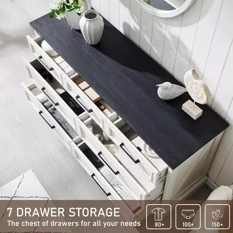 Cassettiera ampia 52" in stile rustico con 7 cassetti per camera da letto, cassettiera in legno con texture naturale per camera da letto, soggiorno