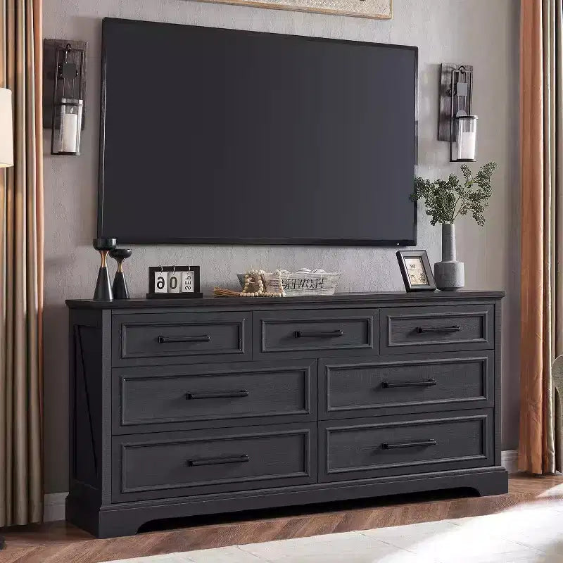 Cassettiera ampia 52" in stile rustico con 7 cassetti per camera da letto, cassettiera in legno con texture naturale per camera da letto, soggiorno