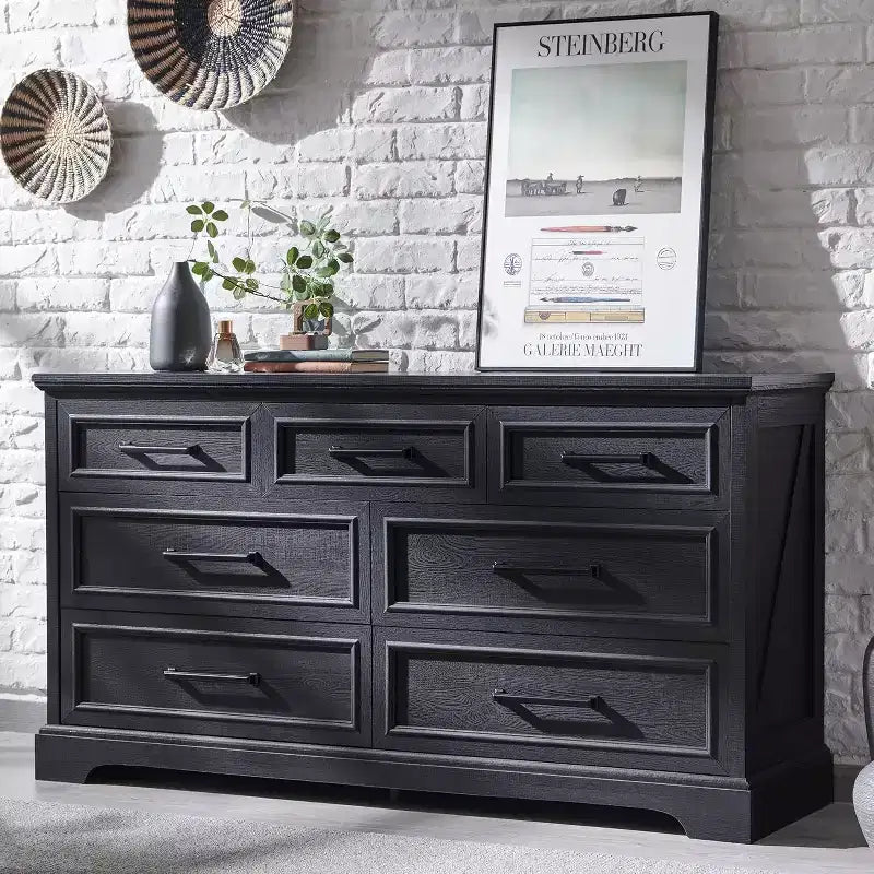Cassettiera ampia 52" in stile rustico con 7 cassetti per camera da letto, cassettiera in legno con texture naturale per camera da letto, soggiorno
