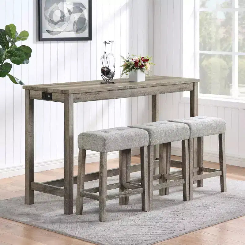 AndMakers 59 in. W Four Leg Wood Dining Table Seats 3