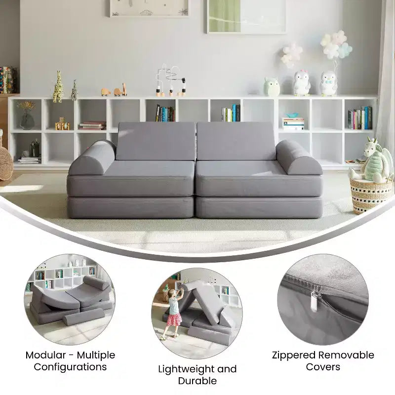 Divano modulare da gioco per bambini Flash Furniture Marlowe con 6 pezzi di divano componibile in morbida schiuma