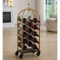Kings Brand Furniture - Luggage Cart Wine Rack, Freestanding Floor Metal Wine Rack, Wine Bottle Holders Stands (Gold/Black)