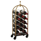 Kings Brand Furniture - Scaffale portabottiglie da vino con carrello portabagagli, scaffale portabottiglie da vino in metallo da pavimento autoportante, supporti per bottiglie di vino (oro/nero)