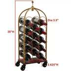 Kings Brand Furniture - Scaffale portabottiglie da vino con carrello portabagagli, scaffale portabottiglie da vino in metallo da pavimento autoportante, supporti per bottiglie di vino (oro/nero)
