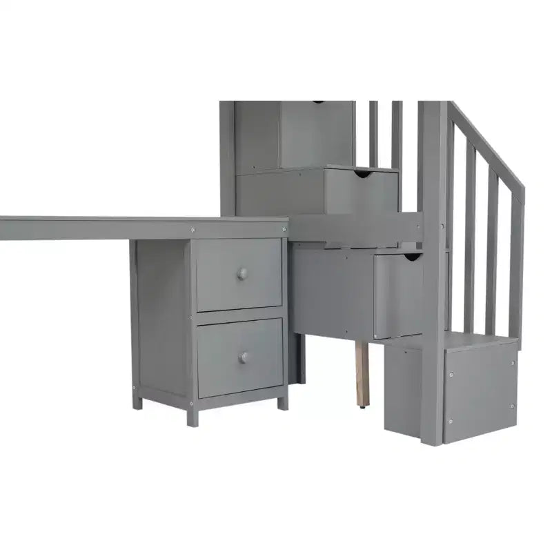 Struttura Letto a Soppalco Singolo con Scrivania Incorporata, Scala Contenitore e 4 Cassetti - ModernLuxe