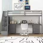 Struttura Letto a Soppalco Singolo con Scrivania Incorporata, Scala Contenitore e 4 Cassetti - ModernLuxe
