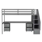 Struttura Letto a Soppalco Singolo con Scrivania Incorporata, Scala Contenitore e 4 Cassetti - ModernLuxe