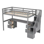 Struttura Letto a Soppalco Singolo con Scrivania Incorporata, Scala Contenitore e 4 Cassetti - ModernLuxe