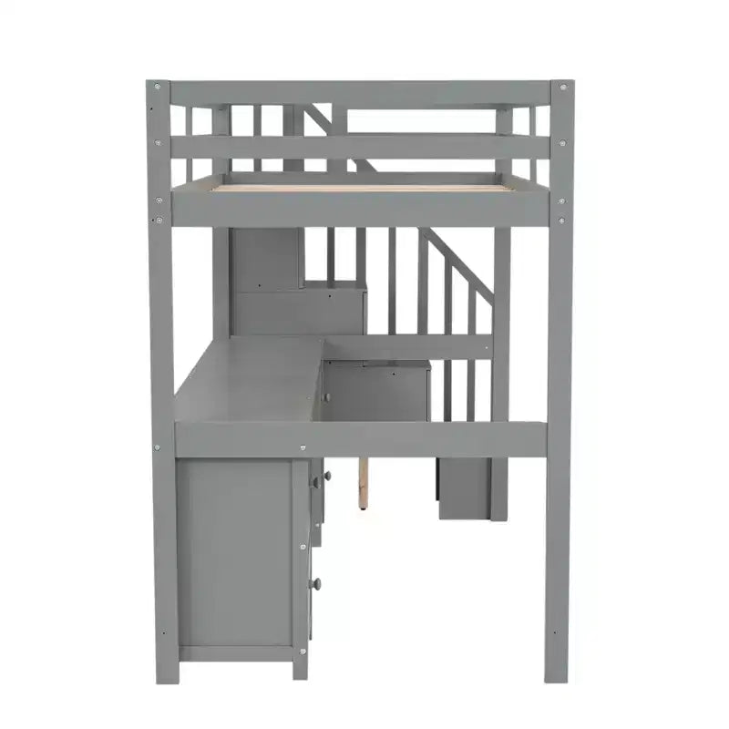 Struttura Letto a Soppalco Singolo con Scrivania Incorporata, Scala Contenitore e 4 Cassetti - ModernLuxe