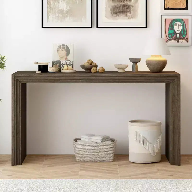 Tavolo Console Whisen Moderno Impiallacciato in Legno Massello di Paulownia per Soggiorno, Ingresso