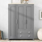 3-Door Storage Wardrobe/Armoire with Cabinets and Two Hanging Rods, Gray - ModernLuxe