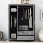 Guardaroba/Armadio a 3 Ante con Ripiani e Due Aste Appendiabiti, Grigio - ModernLuxe