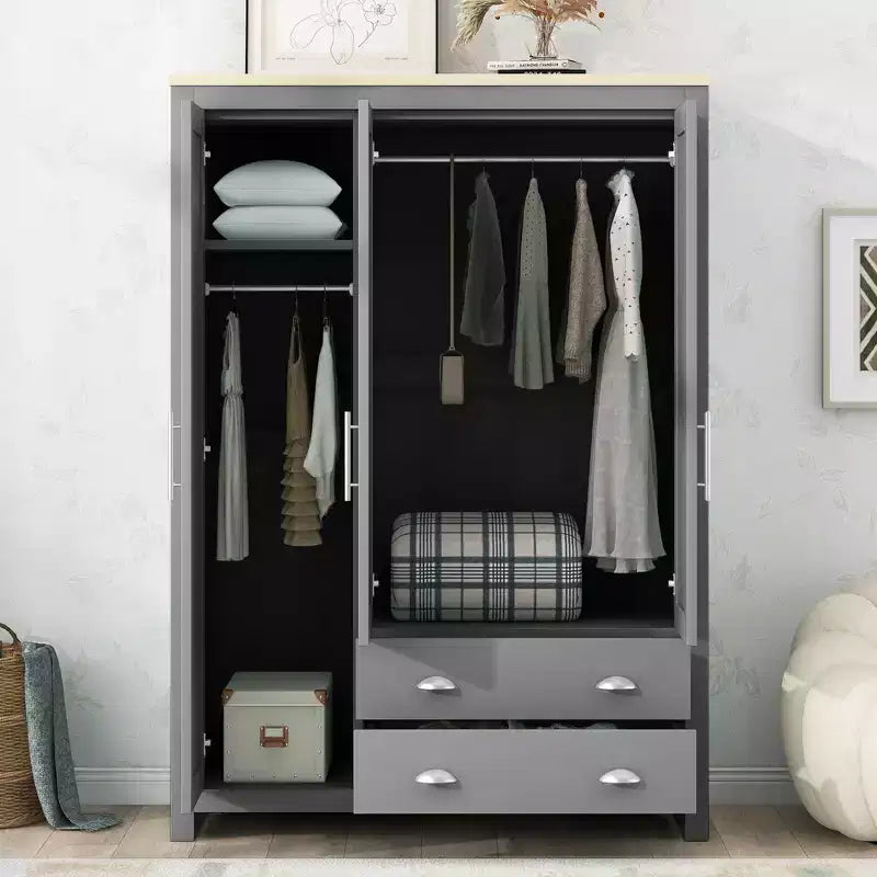 Guardaroba/Armadio a 3 Ante con Ripiani e Due Aste Appendiabiti, Grigio - ModernLuxe