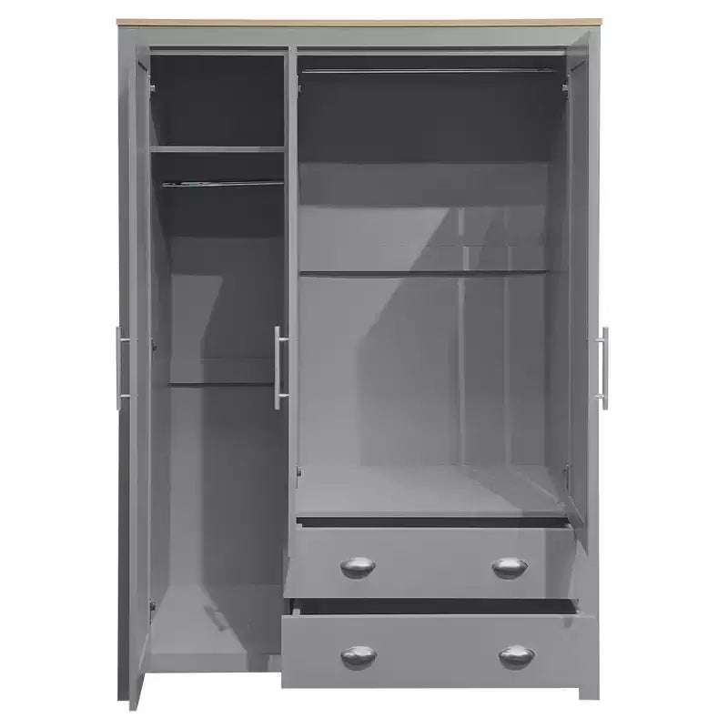 Guardaroba/Armadio a 3 Ante con Ripiani e Due Aste Appendiabiti, Grigio - ModernLuxe