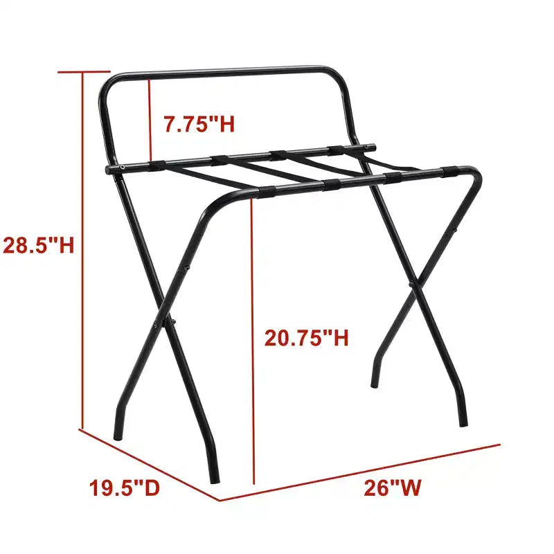 Kings Brand Furniture Ludlow Portabagagli Pieghevole, Elegante Supporto per Valigie, Schienale Alto, Nero