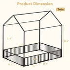 Letto a casetta per bambini, Letto Montessori a pavimento per bambini, Letto a casetta in metallo con porta, Struttura letto a pavimento per bambini, Letto Montessori a pavimento con sponde