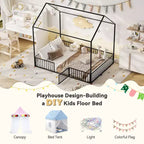 Letto a casetta per bambini, Letto Montessori a pavimento per bambini, Letto a casetta in metallo con porta, Struttura letto a pavimento per bambini, Letto Montessori a pavimento con sponde