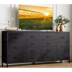 63 W Dresser Tv Stand for 65 70 75 Inch Tv, 14 Drawer for Bedroom with Power Outlets, Large Long Fabric Dresser Entertainment Center