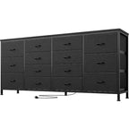 Cassettiera per TV da 63" W per TV da 65, 70, 75 pollici, comò a 14 cassetti per camera da letto con prese di corrente, centro di intrattenimento grande e lungo in tessuto