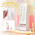 Costway Set da toeletta per bambini Tavolo e sedia da trucco per principesse con armadietto portagioie Bianco/Rosa