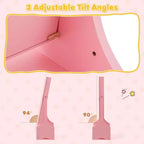 Costway Set da toeletta per bambini Tavolo e sedia da trucco per principesse con armadietto portagioie Bianco/Rosa