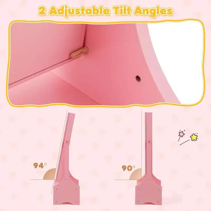 Costway Set da toeletta per bambini Tavolo e sedia da trucco per principesse con armadietto portagioie Bianco/Rosa