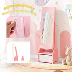 Costway Set da toeletta per bambini Tavolo e sedia da trucco per principesse con armadietto portagioie Bianco/Rosa