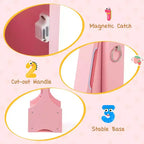 Costway Set da toeletta per bambini Tavolo e sedia da trucco per principesse con armadietto portagioie Bianco/Rosa